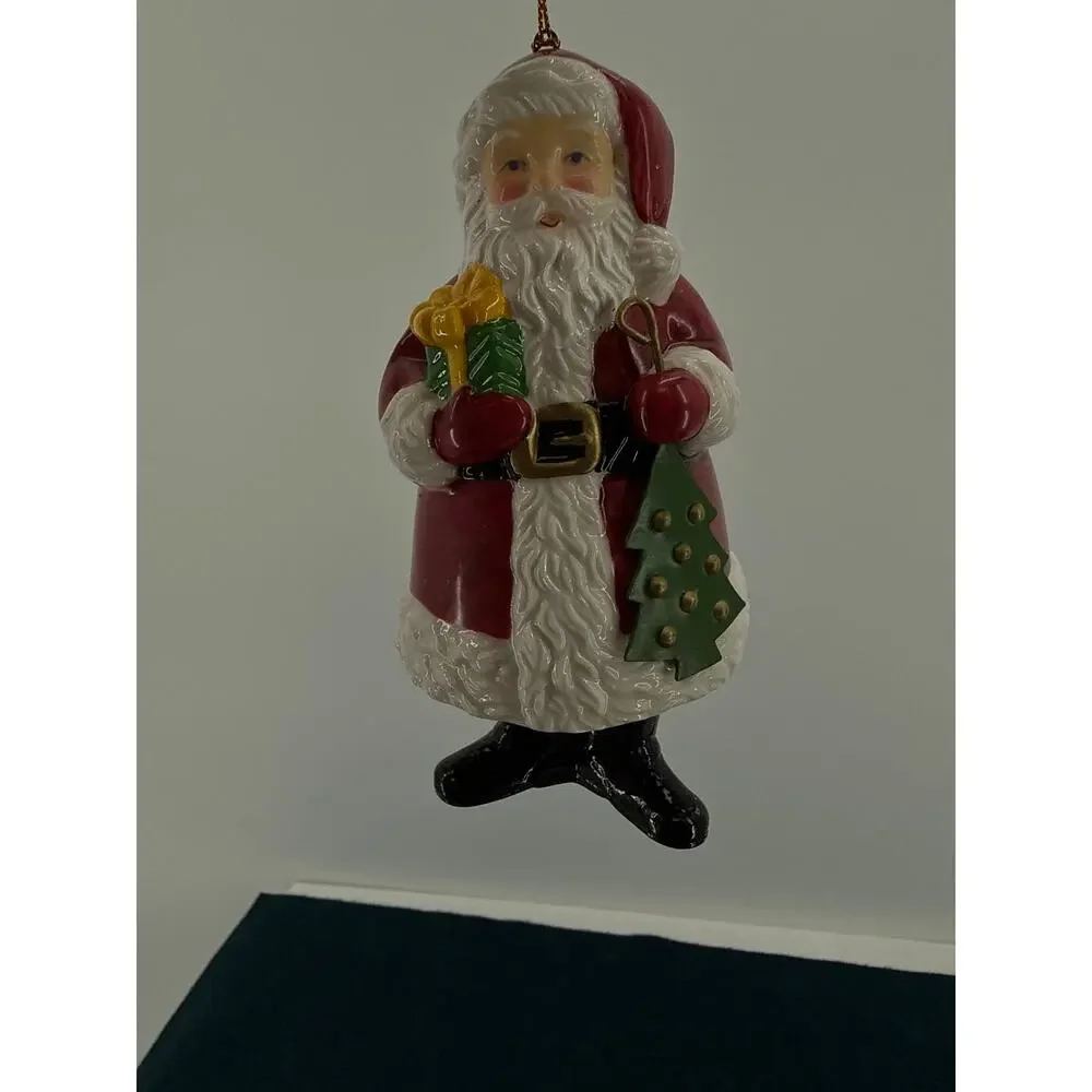 Santa Claus Christmas Bells Set of 2 Ceramic 4 Inch Holiday Tree Ornaments Decor